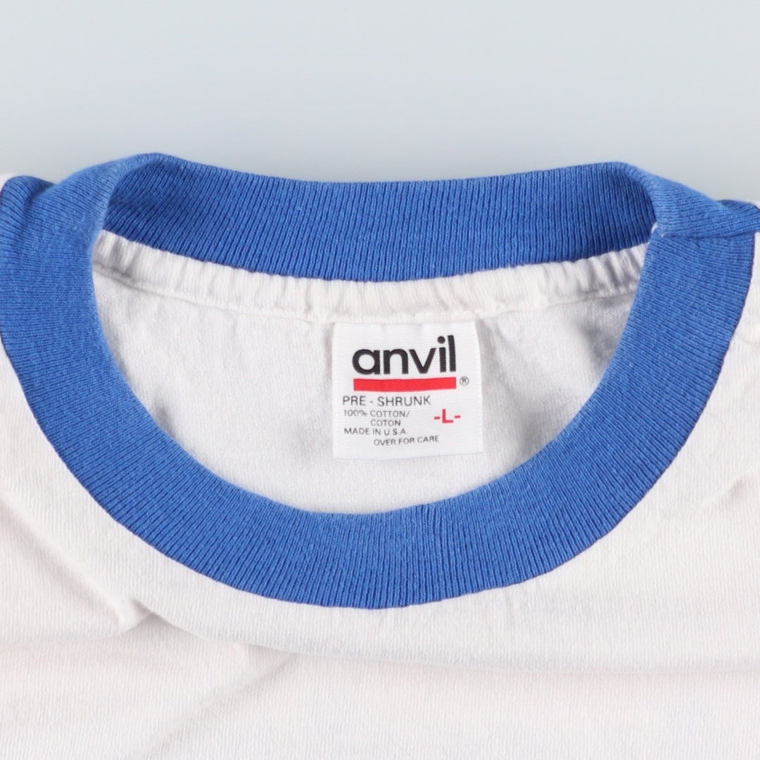 90'S Anvil Ringer T-Shirt, Made in USA, Men's Size L (Equivalent), Vintage cotton white type Vintage Second Hand