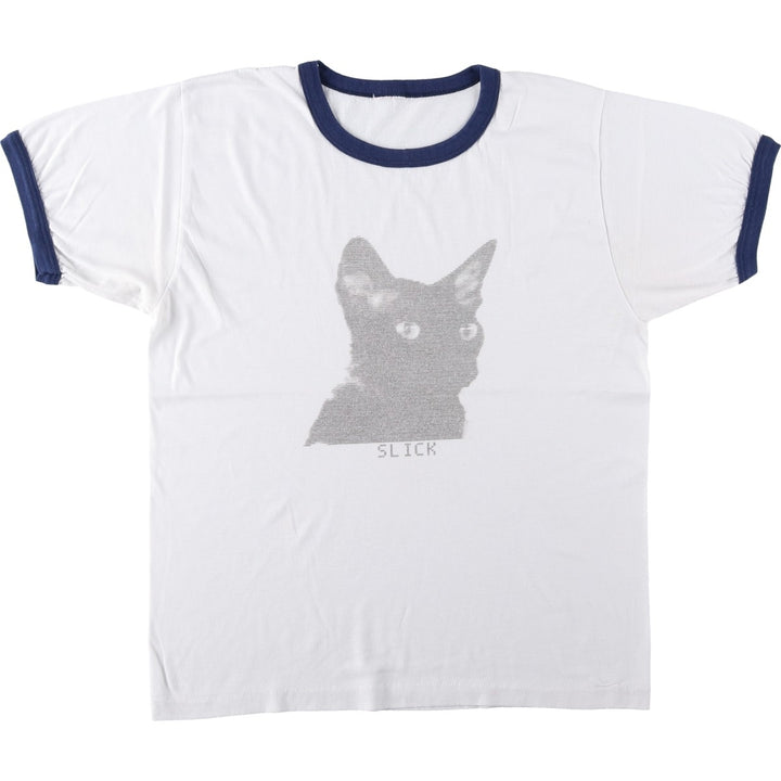 ~90'S Cat Pattern Ringer T-Shirt, Men's Size S (Equivalent), Vintage unclear white type Vintage Second Hand