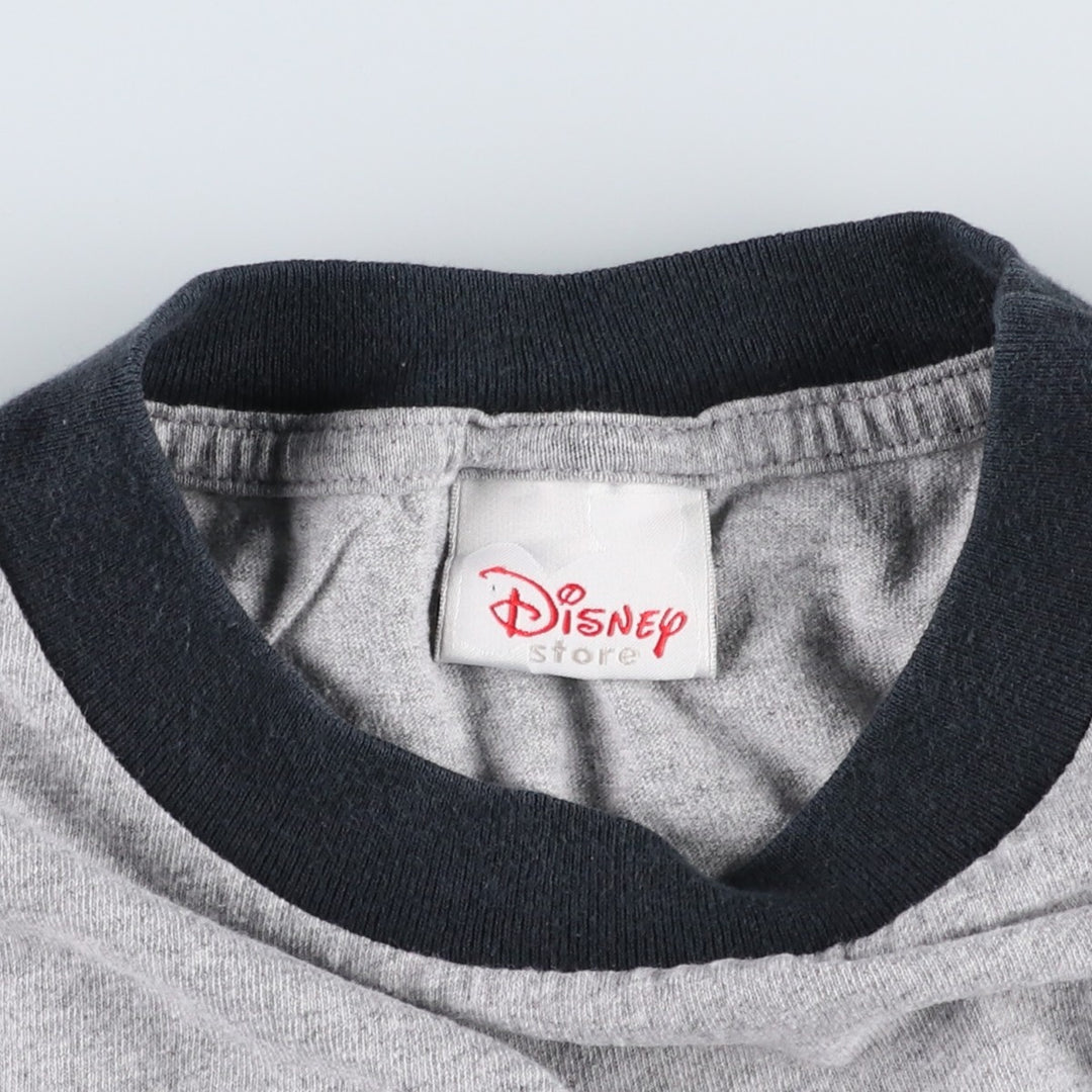 DISNEY Mickey Mouse Ringer T-shirt, Character Print T-shirt, Men's Size L (approx.) cotton gray type Vintage Second Hand