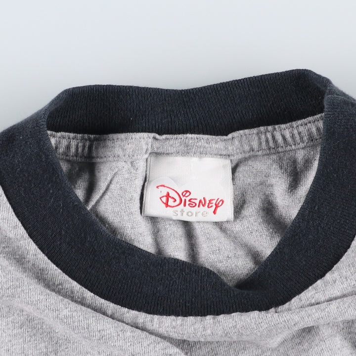 DISNEY Mickey Mouse Ringer T-shirt, Character Print T-shirt, Men's Size L (approx.) cotton gray type Vintage Second Hand