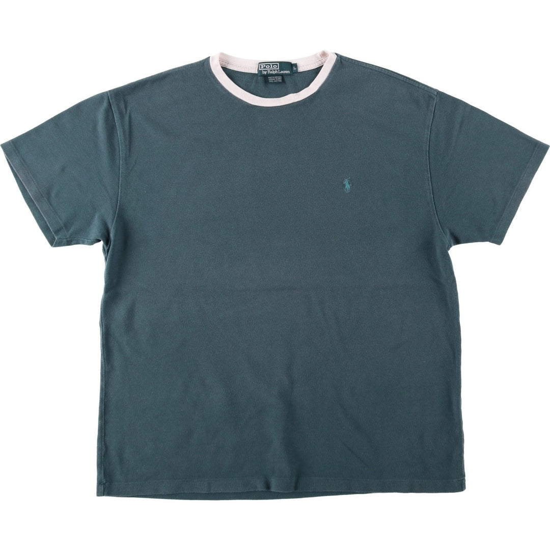 Ralph Lauren POLO by Ralph Lauren short sleeve one point logo T-shirt men's L size cotton navy blue type Vintage Second Hand