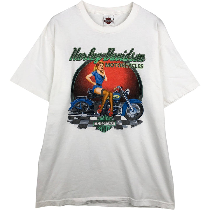 Harley-Davidson Pin-up Girl Motorcycle Bike T-shirt, Men's M size unclear white type Vintage Second Hand