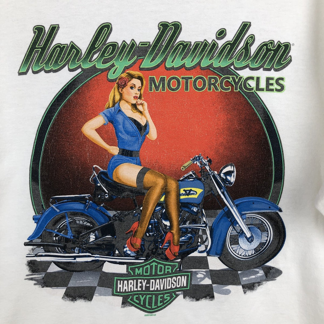 Harley-Davidson Pin-up Girl Motorcycle Bike T-shirt, Men's M size unclear white type Vintage Second Hand