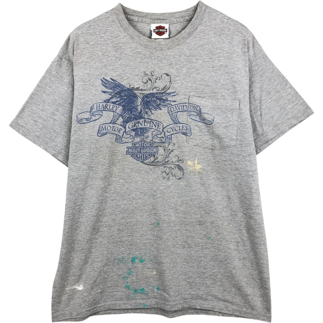 Harley-Davidson Eagle Pattern Motorcycle Bike T-shirt Men's L size cotton gray type Vintage Second Hand