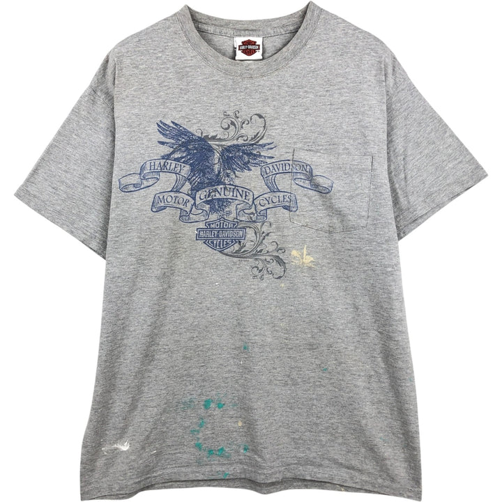 Harley-Davidson Eagle Pattern Motorcycle Bike T-shirt Men's L size cotton gray type Vintage Second Hand