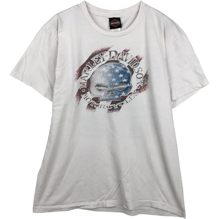 Harley-Davidson Skull Pattern Motorcycle Bike T-shirt Made in USA Men's L size cotton white type Vintage Second Hand