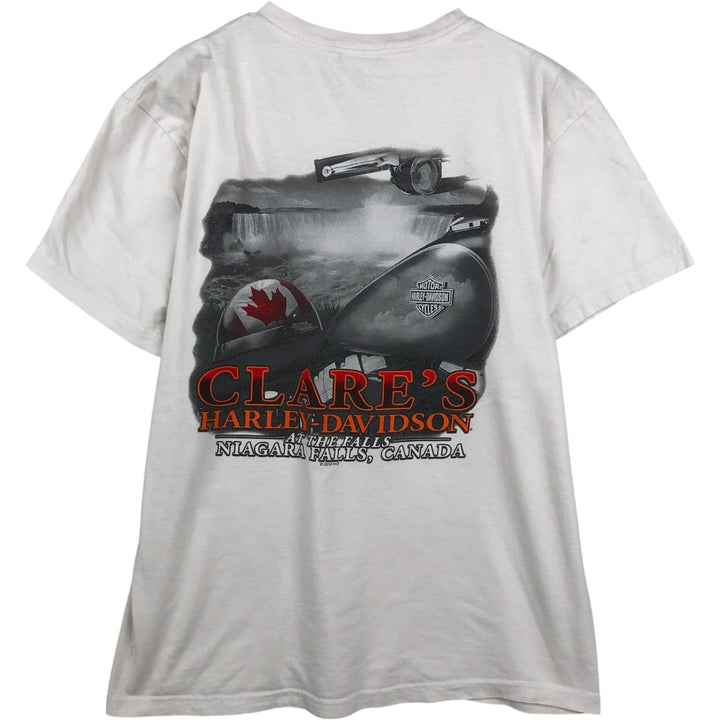 Harley-Davidson Skull Pattern Motorcycle Bike T-shirt Made in USA Men's L size cotton white type Vintage Second Hand