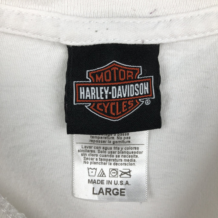 Harley-Davidson Skull Pattern Motorcycle Bike T-shirt Made in USA Men's L size cotton white type Vintage Second Hand