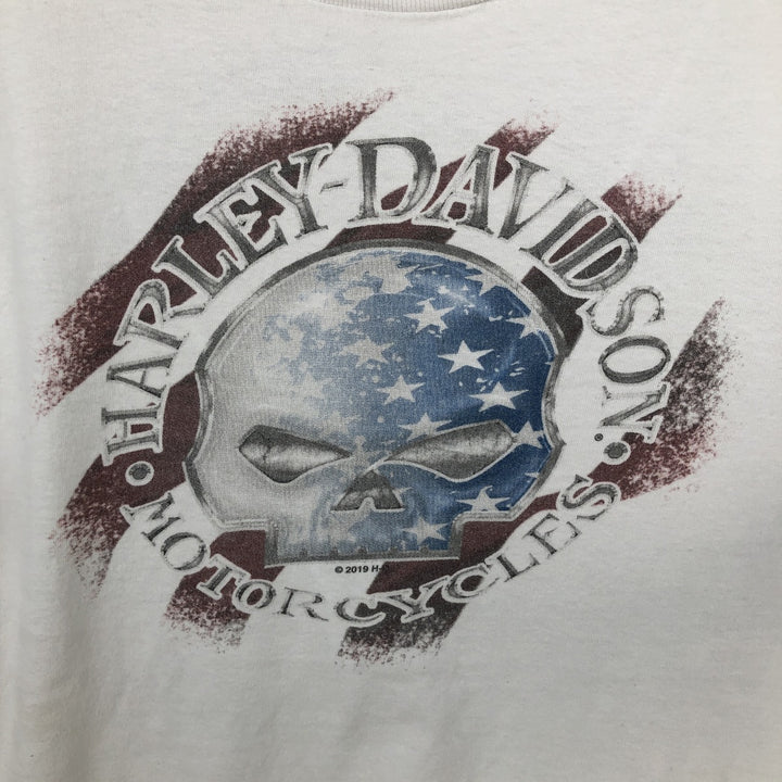 Harley-Davidson Skull Pattern Motorcycle Bike T-shirt Made in USA Men's L size cotton white type Vintage Second Hand