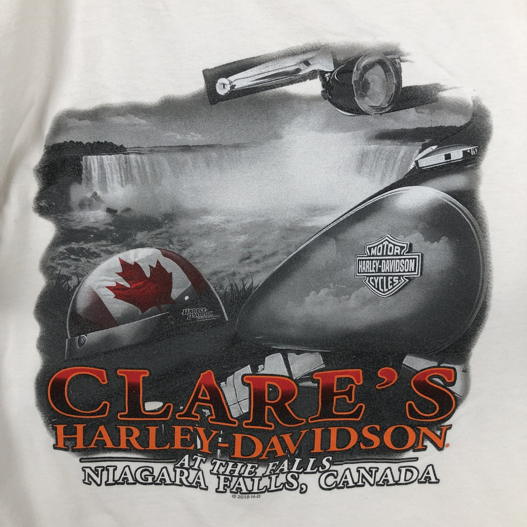 Harley-Davidson Skull Pattern Motorcycle Bike T-shirt Made in USA Men's L size cotton white type Vintage Second Hand