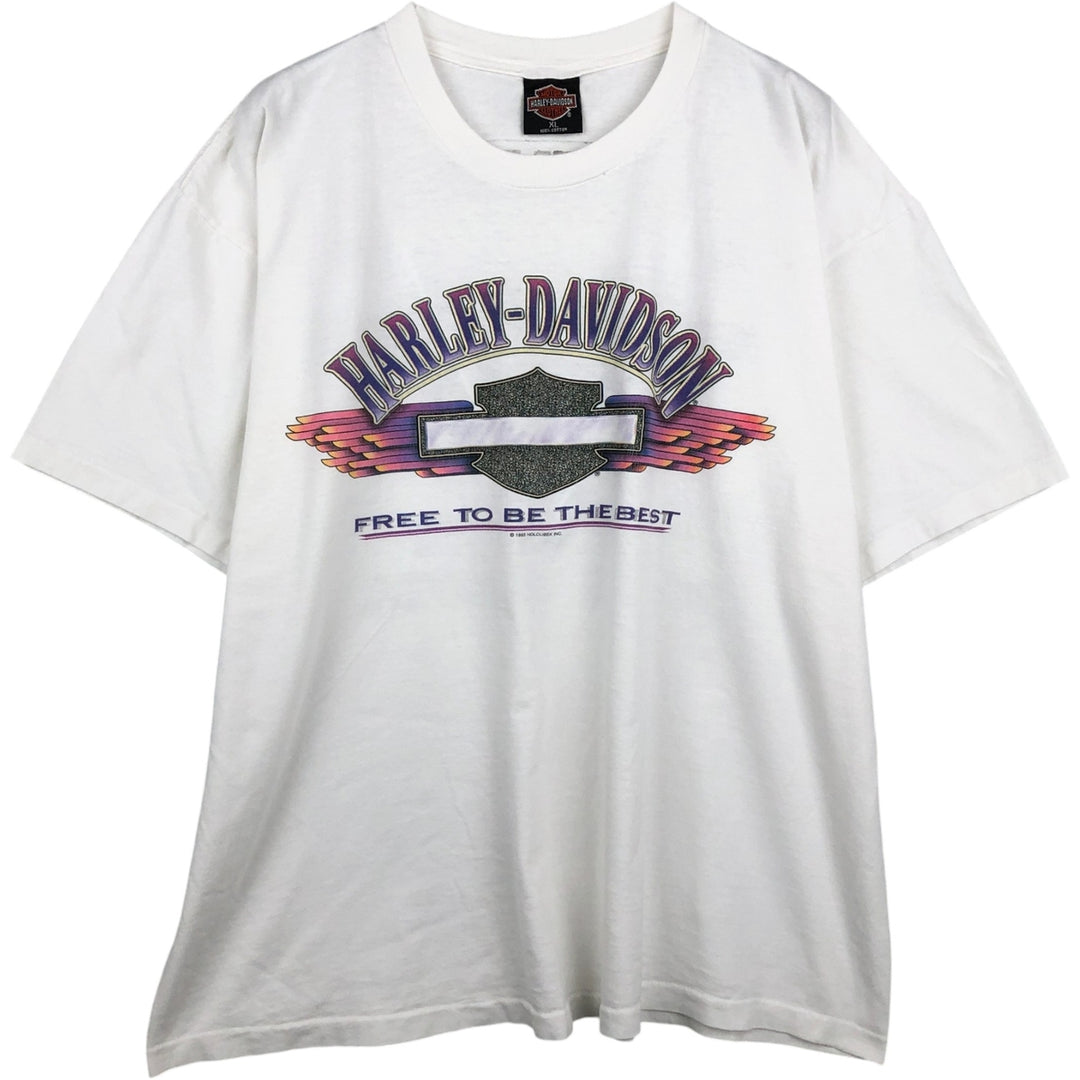 90'S Harley Davidson Eagle Pattern Motorcycle Bike T-shirt Made in USA Men's XL Vintage cotton white type Vintage Second Hand