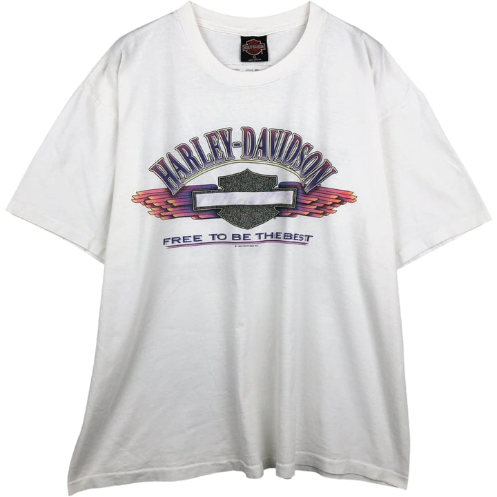 90'S Harley Davidson Eagle Pattern Motorcycle Bike T-shirt Made in USA Men's XL Vintage cotton white type Vintage Second Hand