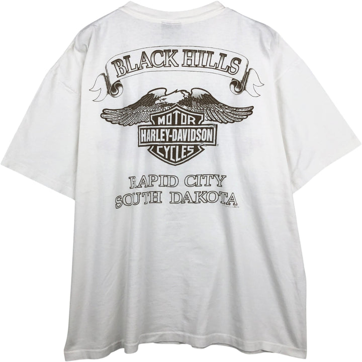 90'S Harley Davidson Eagle Pattern Motorcycle Bike T-shirt Made in USA Men's XL Vintage cotton white type Vintage Second Hand
