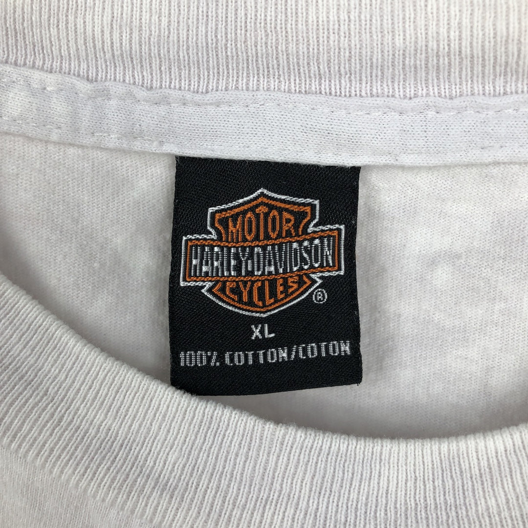90'S Harley Davidson Eagle Pattern Fire Pattern Motorcycle Bike T-shirt Made in USA Men's XL cotton ivory Vintage Second Hand