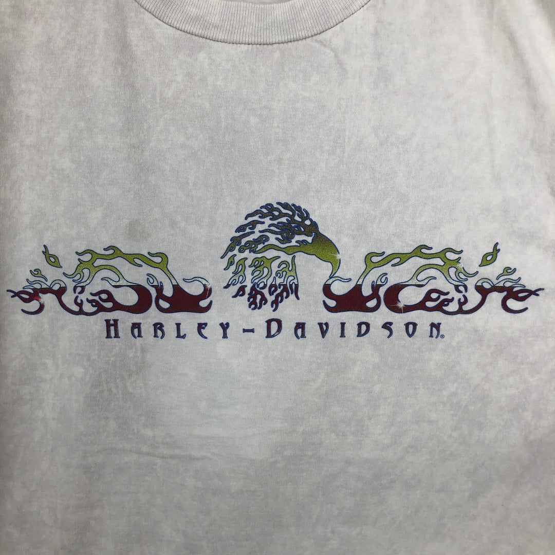 90'S Harley Davidson Eagle Pattern Fire Pattern Motorcycle Bike T-shirt Made in USA Men's XL cotton ivory Vintage Second Hand
