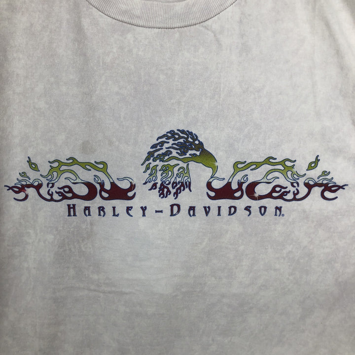 90'S Harley Davidson Eagle Pattern Fire Pattern Motorcycle Bike T-shirt Made in USA Men's XL cotton ivory Vintage Second Hand