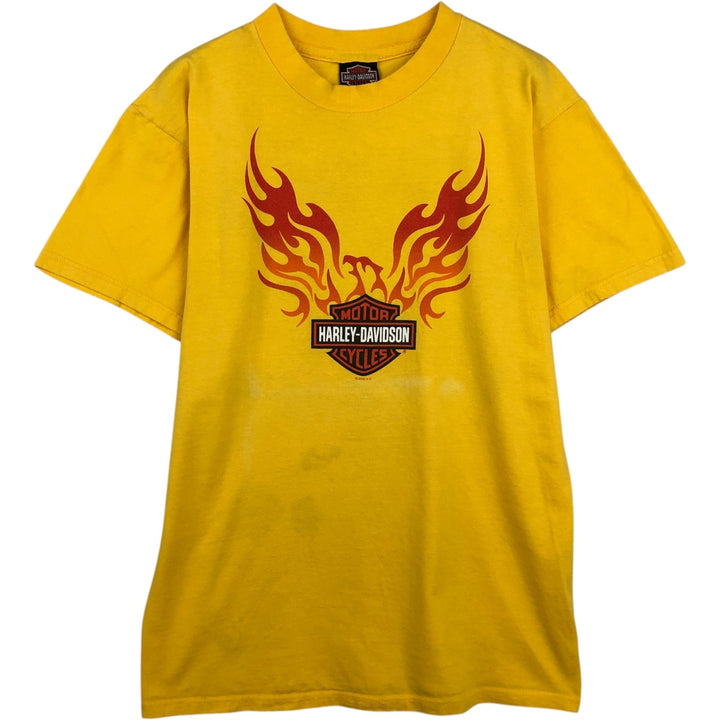 2000'S Harley-Davidson Fire Pattern Crocodile Pattern Motorcycle T-Shirt, Made in USA, Men's Size L (approx.) cotton yellow type Vintage Second Hand