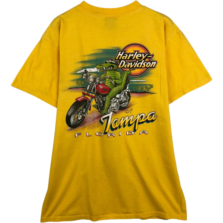 2000'S Harley-Davidson Fire Pattern Crocodile Pattern Motorcycle T-Shirt, Made in USA, Men's Size L (approx.) cotton yellow type Vintage Second Hand