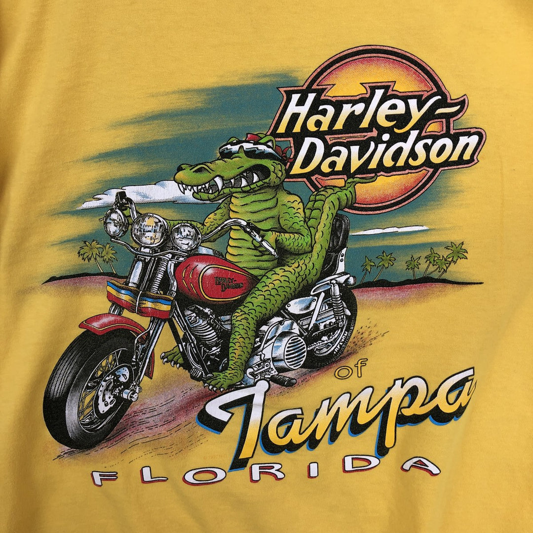 2000'S Harley-Davidson Fire Pattern Crocodile Pattern Motorcycle T-Shirt, Made in USA, Men's Size L (approx.) cotton yellow type Vintage Second Hand