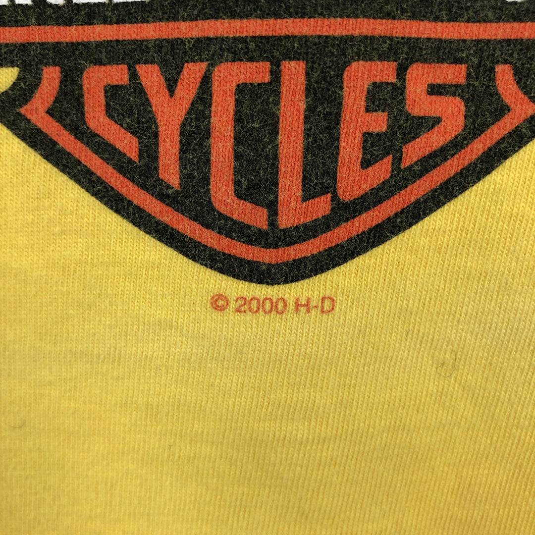 2000'S Harley-Davidson Fire Pattern Crocodile Pattern Motorcycle T-Shirt, Made in USA, Men's Size L (approx.) cotton yellow type Vintage Second Hand