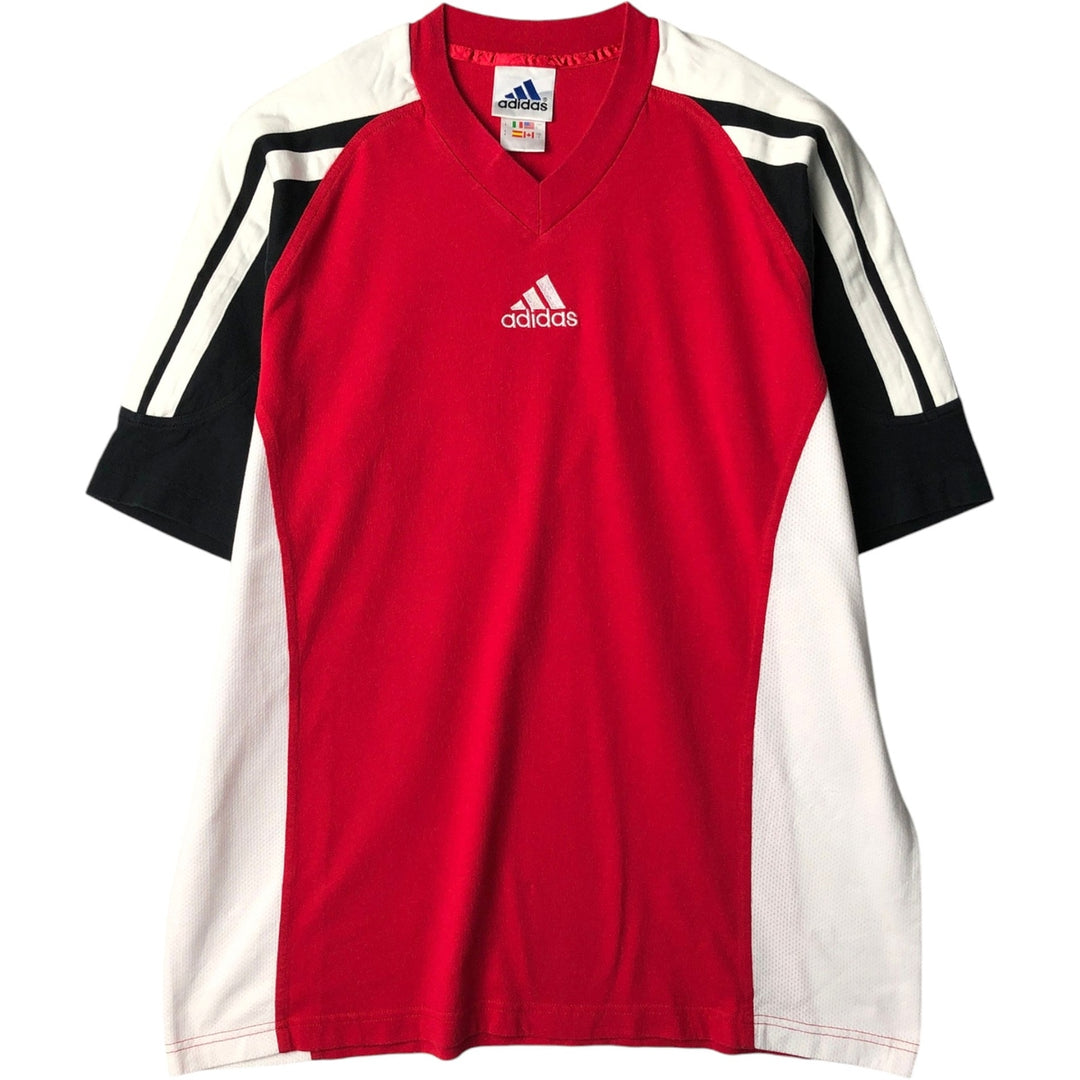 2000'S Adidas V-neck T-shirt, men's size L (approx.) cotton red type Vintage Second Hand