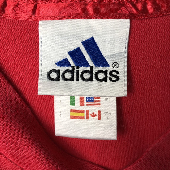 2000'S Adidas V-neck T-shirt, men's size L (approx.) cotton red type Vintage Second Hand