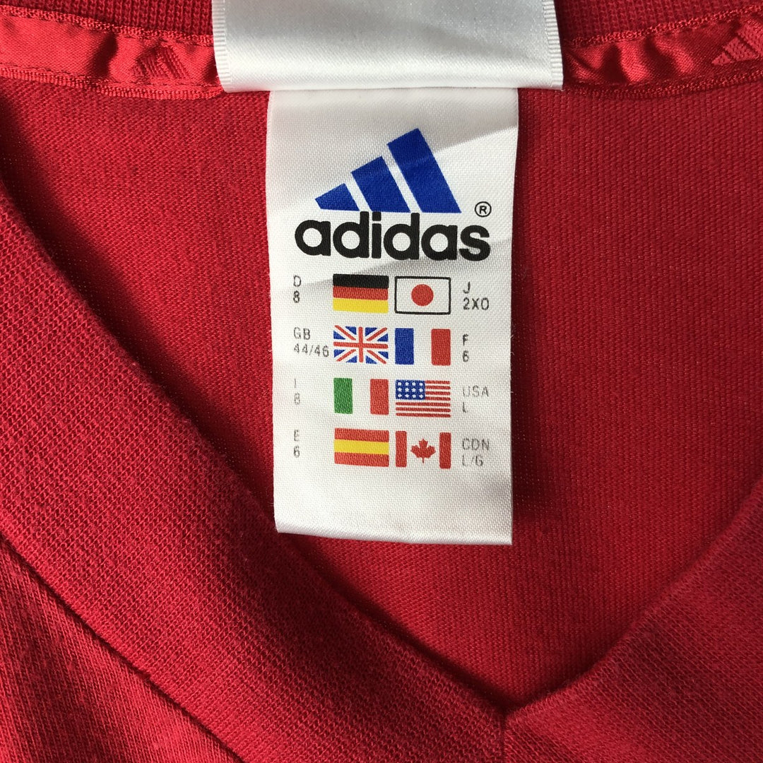 2000'S Adidas V-neck T-shirt, men's size L (approx.) cotton red type Vintage Second Hand