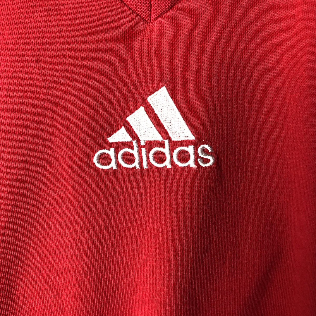 2000'S Adidas V-neck T-shirt, men's size L (approx.) cotton red type Vintage Second Hand