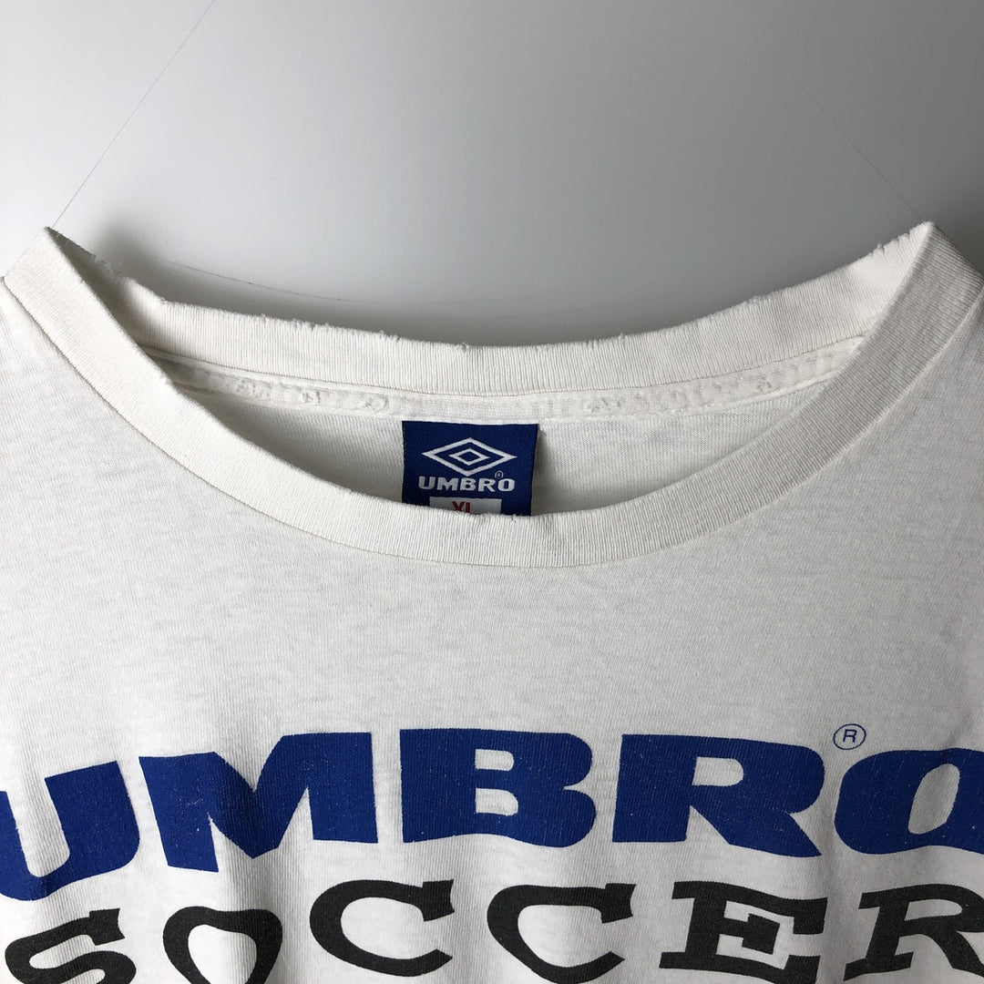 90'S Umbro Sports Print T-Shirt, Made in USA, Men's XL equivalent, Vintage cotton white type Vintage Second Hand