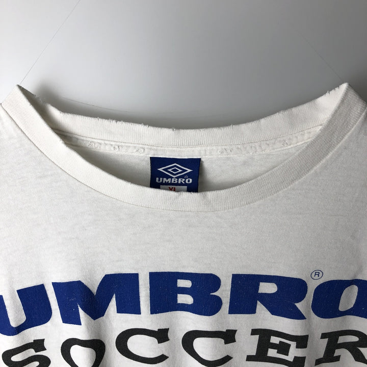 90'S Umbro Sports Print T-Shirt, Made in USA, Men's XL equivalent, Vintage cotton white type Vintage Second Hand