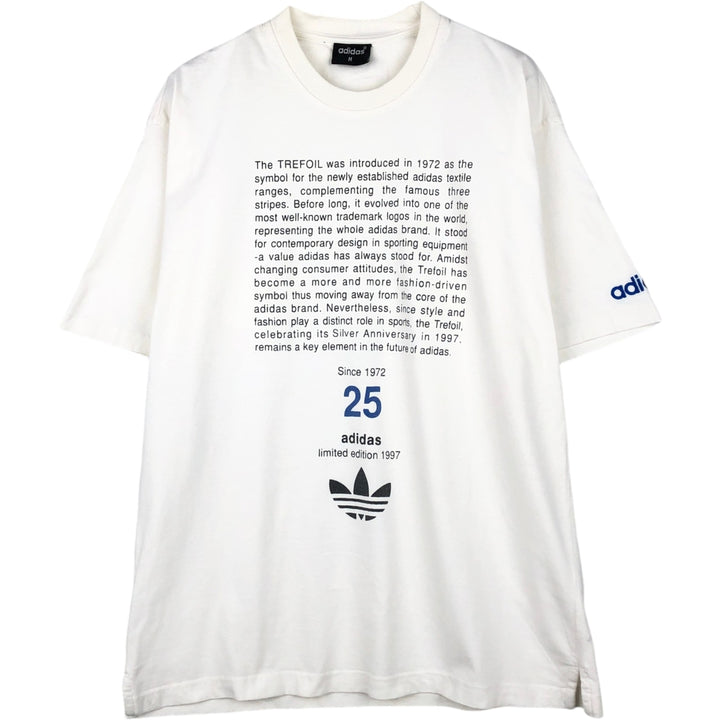 90'S Adidas Trefoil Logo 25th Anniversary Message Sports Print T-Shirt, Men's Size M (approx.), Vintage unclear white type Vintage Second Hand