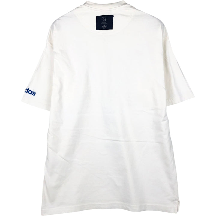 90'S Adidas Trefoil Logo 25th Anniversary Message Sports Print T-Shirt, Men's Size M (approx.), Vintage unclear white type Vintage Second Hand