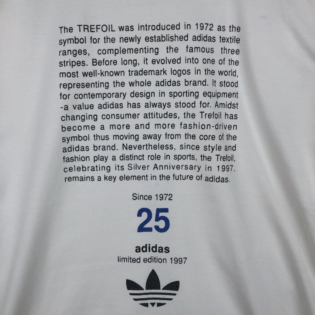 90'S Adidas Trefoil Logo 25th Anniversary Message Sports Print T-Shirt, Men's Size M (approx.), Vintage unclear white type Vintage Second Hand