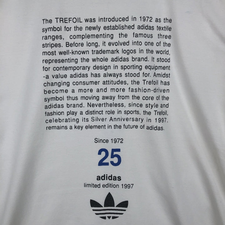 90'S Adidas Trefoil Logo 25th Anniversary Message Sports Print T-Shirt, Men's Size M (approx.), Vintage unclear white type Vintage Second Hand
