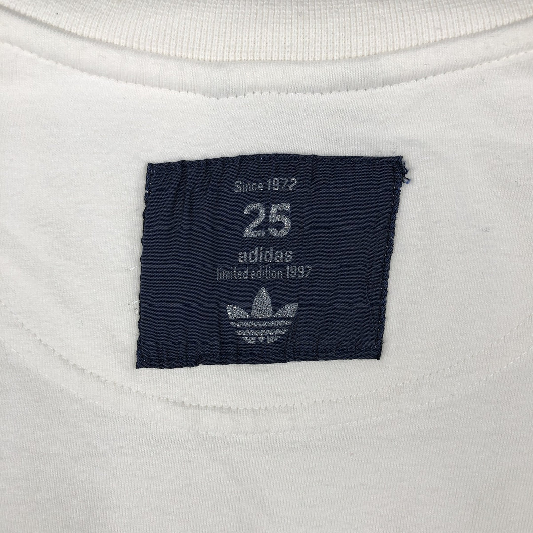 90'S Adidas Trefoil Logo 25th Anniversary Message Sports Print T-Shirt, Men's Size M (approx.), Vintage unclear white type Vintage Second Hand