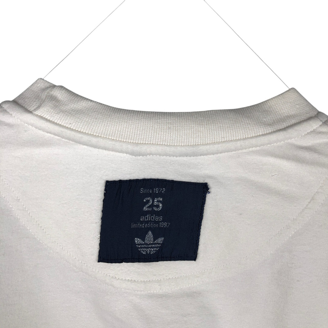 90'S Adidas Trefoil Logo 25th Anniversary Message Sports Print T-Shirt, Men's Size M (approx.), Vintage unclear white type Vintage Second Hand