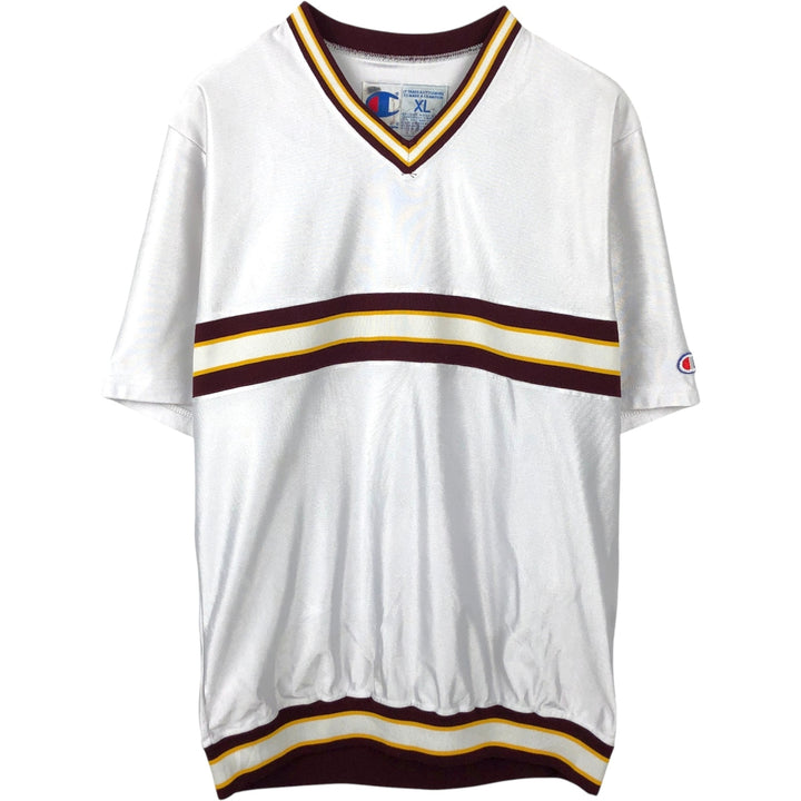 80s-90'S Champion V-neck Game Shirt with Back Print, Made in USA, Men's XL equivalent, Vintage polyester white type Vintage Second Hand