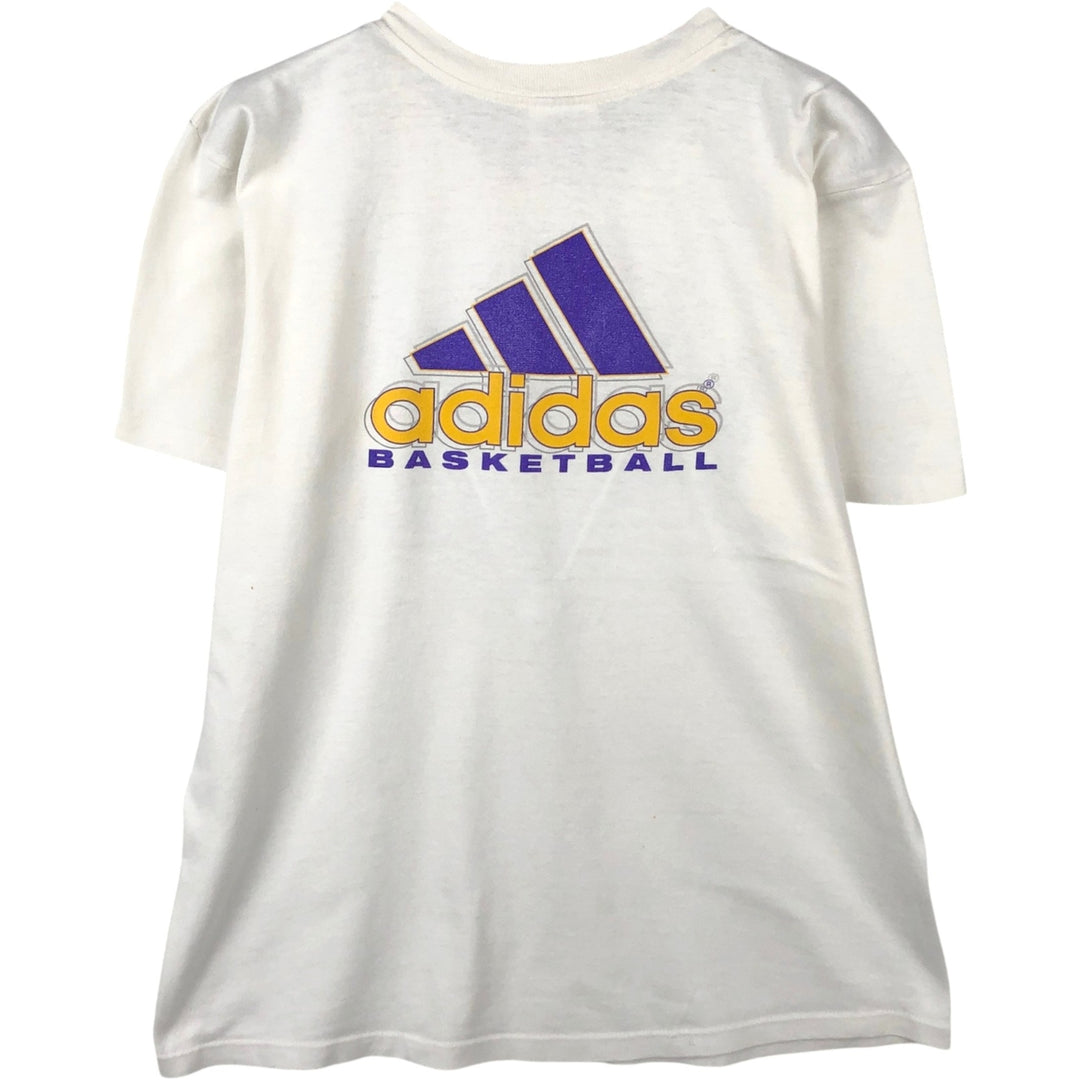 90'S Adidas BASKETBALL sports print T-shirt, made in Canada, men's size M equivalent, vintage. cotton white type Vintage Second Hand