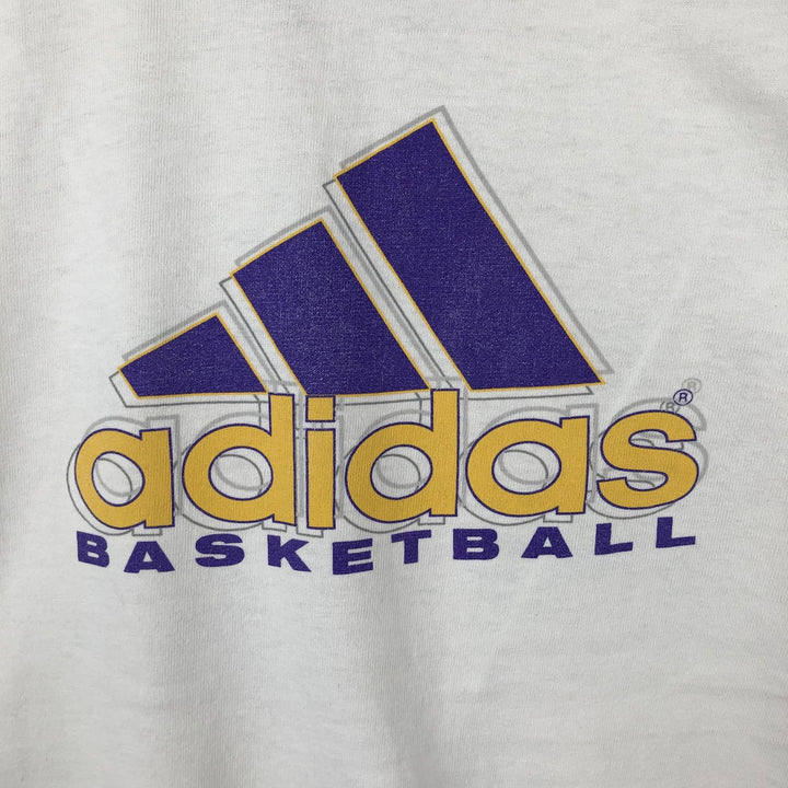 90'S Adidas BASKETBALL sports print T-shirt, made in Canada, men's size M equivalent, vintage. cotton white type Vintage Second Hand