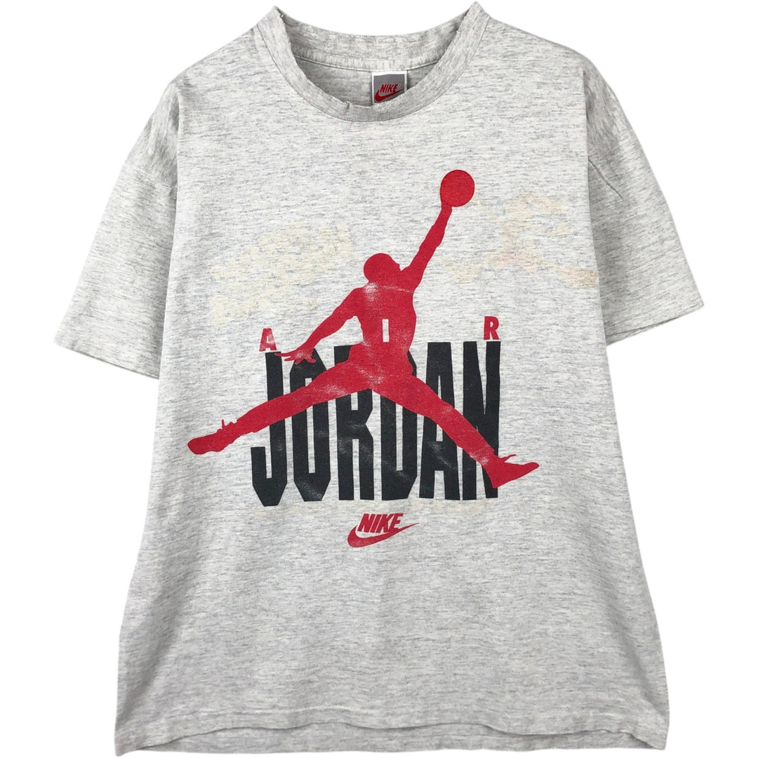 90'S Nike AIR JORDAN logo print T-shirt, silver tag, made in USA, men's size L equivalent, vintage. cotton gray type Vintage Second Hand