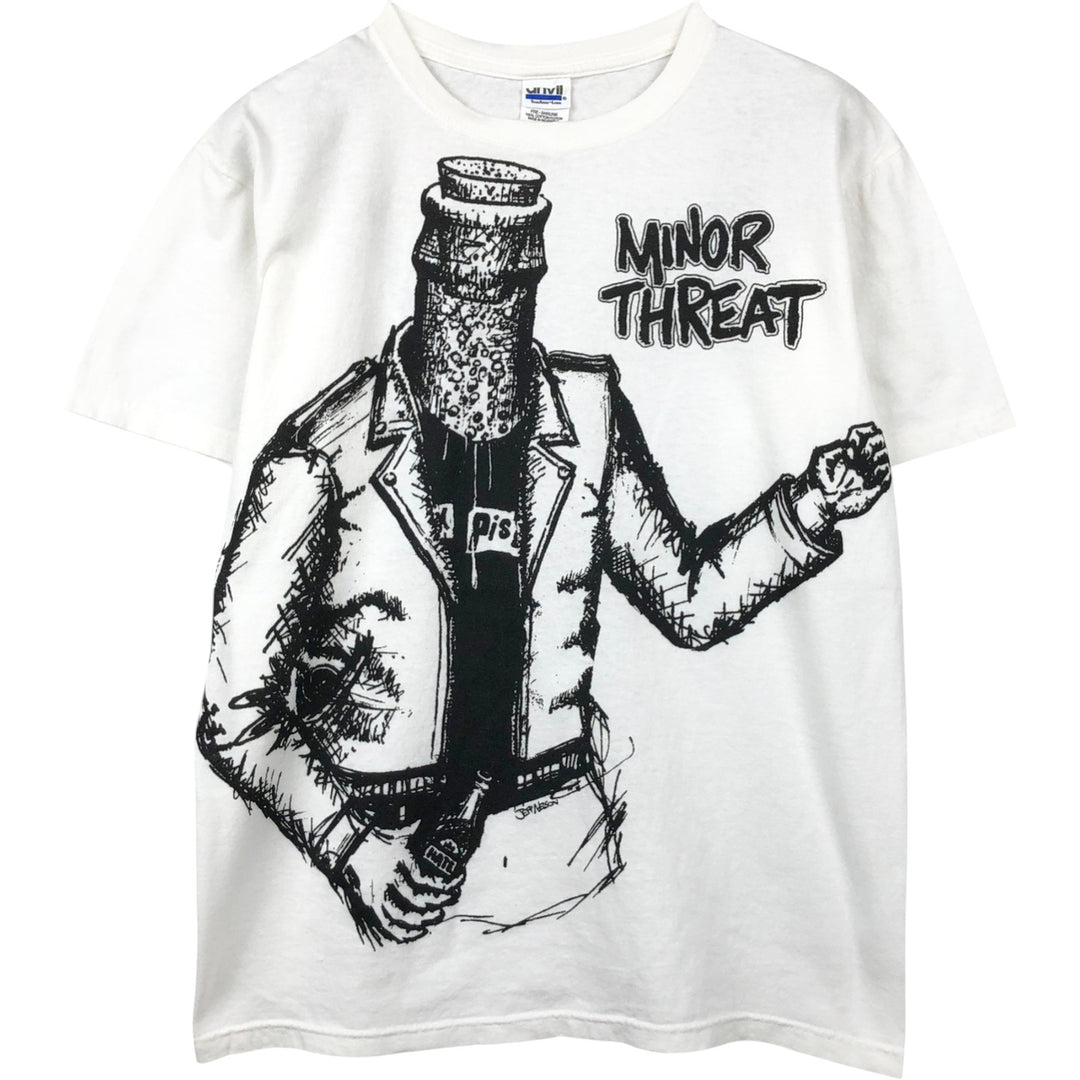 Anvil MINOR THREAT Band T-shirt (Men's size M) cotton white type Vintage Second Hand