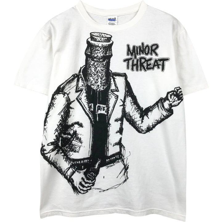 Anvil MINOR THREAT Band T-shirt (Men's size M) cotton white type Vintage Second Hand