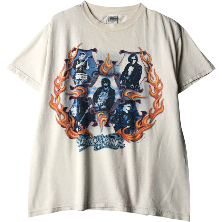 90'S Delta Aerosmith Fire Pattern Band T-Shirt, Men's Size M (Equivalent), Vintage cotton white type Vintage Second Hand