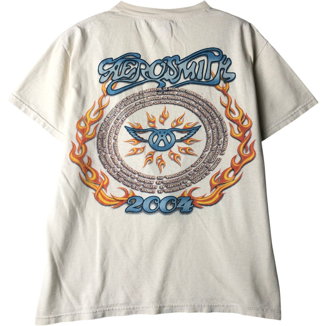 90'S Delta Aerosmith Fire Pattern Band T-Shirt, Men's Size M (Equivalent), Vintage cotton white type Vintage Second Hand