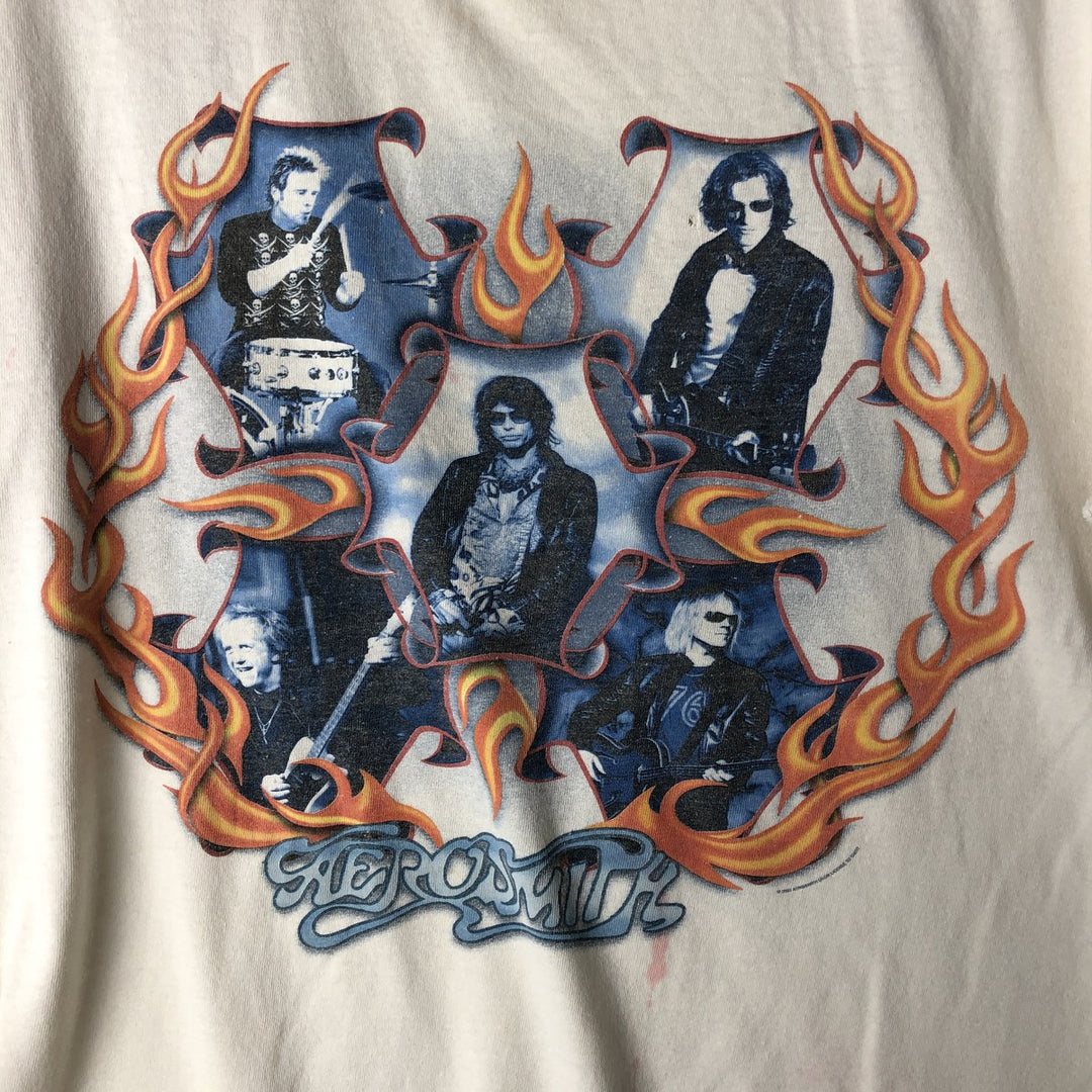 90'S Delta Aerosmith Fire Pattern Band T-Shirt, Men's Size M (Equivalent), Vintage cotton white type Vintage Second Hand