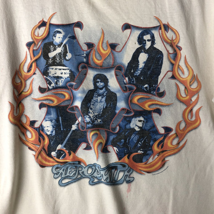 90'S Delta Aerosmith Fire Pattern Band T-Shirt, Men's Size M (Equivalent), Vintage cotton white type Vintage Second Hand