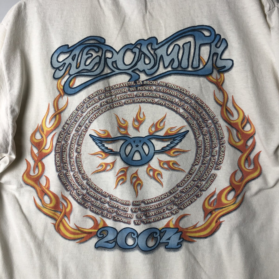 90'S Delta Aerosmith Fire Pattern Band T-Shirt, Men's Size M (Equivalent), Vintage cotton white type Vintage Second Hand