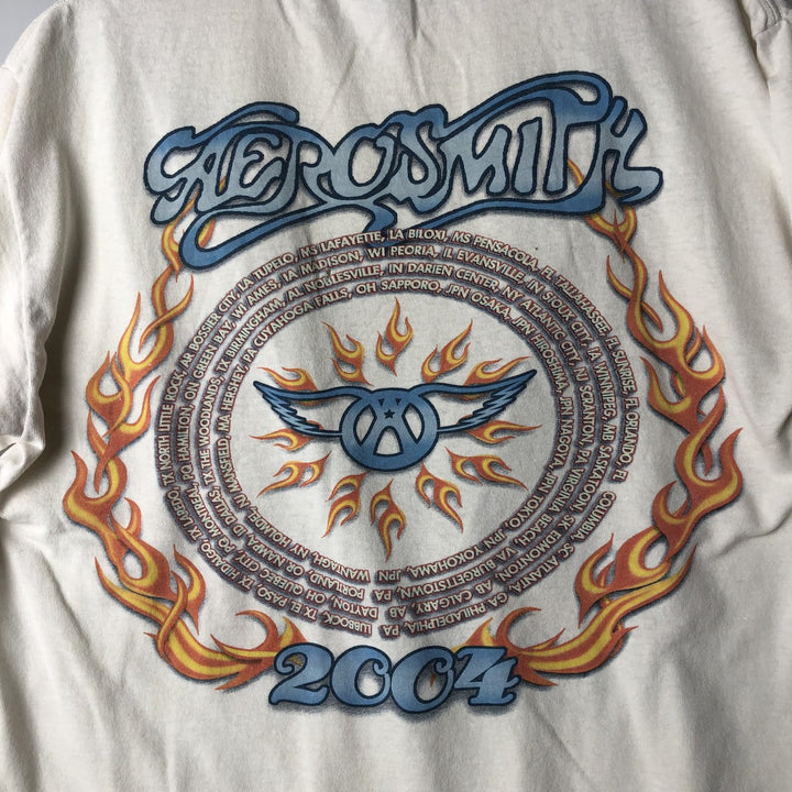 90'S Delta Aerosmith Fire Pattern Band T-Shirt, Men's Size M (Equivalent), Vintage cotton white type Vintage Second Hand