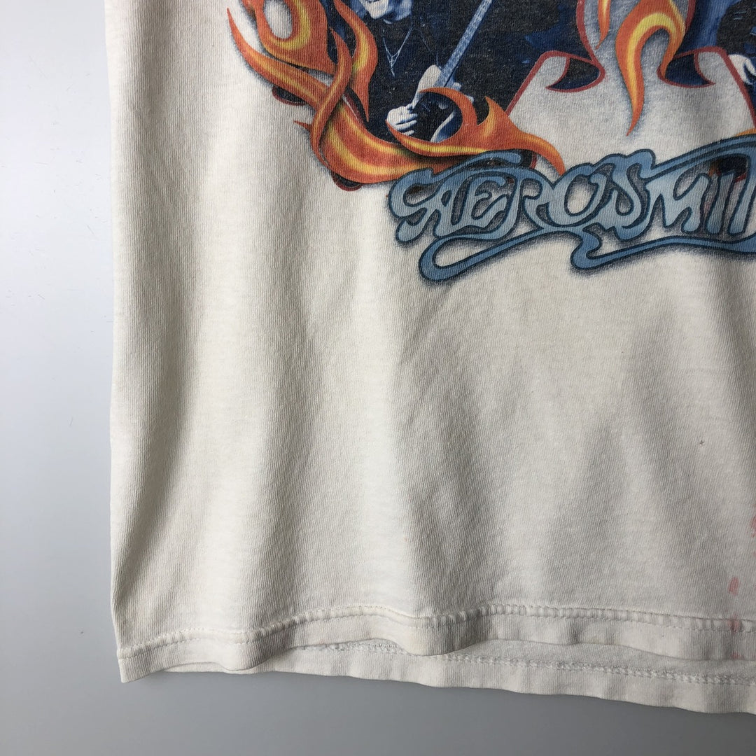 90'S Delta Aerosmith Fire Pattern Band T-Shirt, Men's Size M (Equivalent), Vintage cotton white type Vintage Second Hand