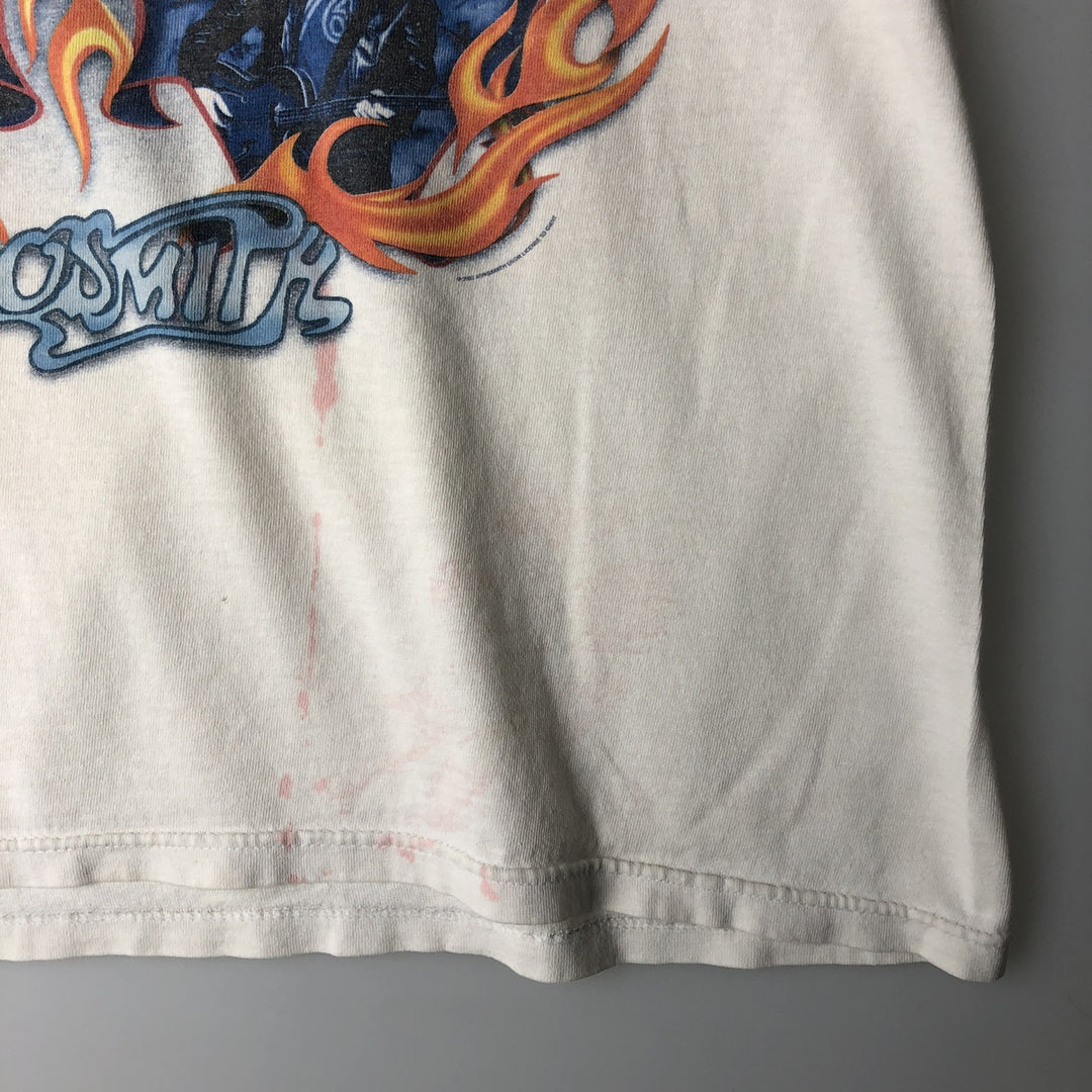 90'S Delta Aerosmith Fire Pattern Band T-Shirt, Men's Size M (Equivalent), Vintage cotton white type Vintage Second Hand